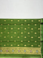 Olive Green Banarasi Soft Silk Saree with Floral Minakari Border & Paisley Jaal Pallu