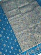 Teal Blue Banarasi Soft Silk Saree with Floral Minakari Border & Paisley Jaal Pallu