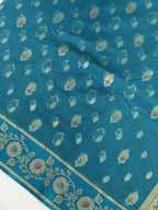 Teal Blue Banarasi Soft Silk Saree with Floral Minakari Border & Paisley Jaal Pallu