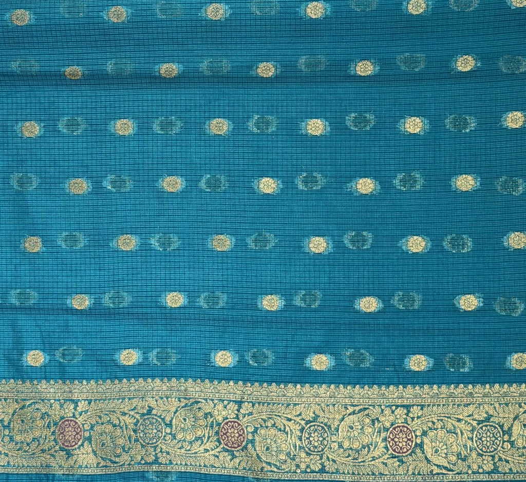 Teal Blue Banarasi Soft Silk Saree with Floral Minakari Border & Paisley Jaal Pallu