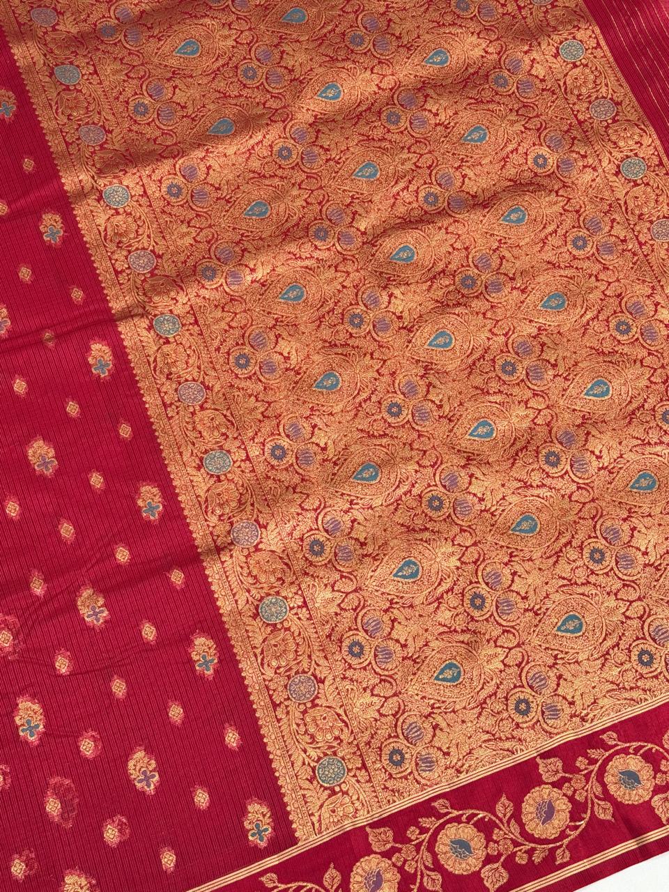 Maroon Red Banarasi Soft Silk Saree with Floral Minakari Border  Paisley Jaal Pallu