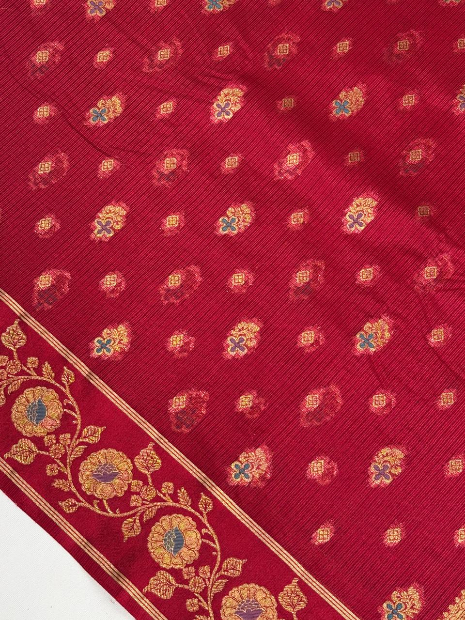 Maroon Red Banarasi Soft Silk Saree with Floral Minakari Border  Paisley Jaal Pallu
