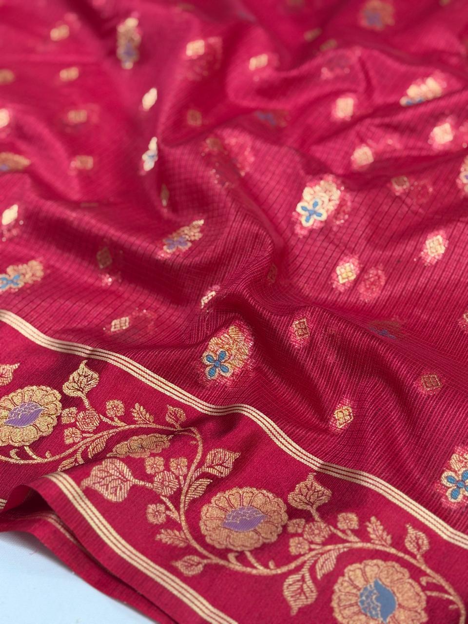Maroon Red Banarasi Soft Silk Saree with Floral Minakari Border  Paisley Jaal Pallu