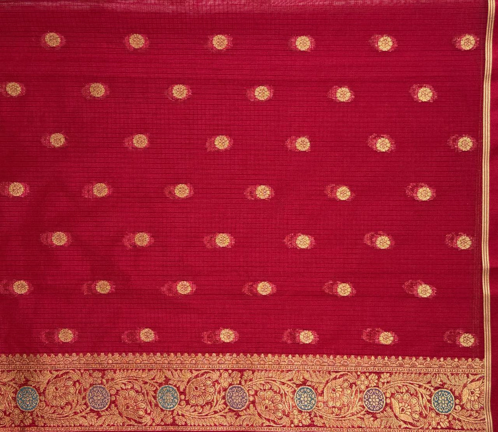 Maroon Red Banarasi Soft Silk Saree with Floral Minakari Border  Paisley Jaal Pallu
