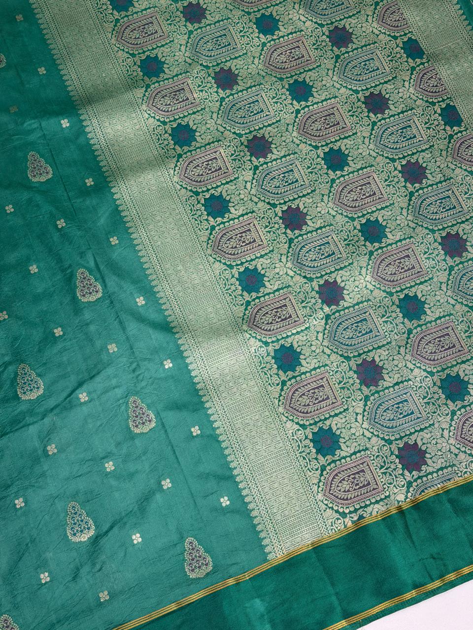 Sea Green Banarasi Soft Mashru Silk Saree with Paisley Motifs Minakari Pallu