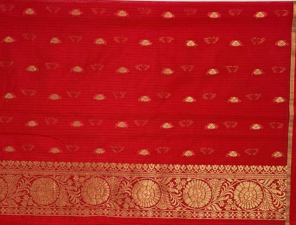 Red Banarasi Soft Silk Saree with Gold Zari Paisley Motifs