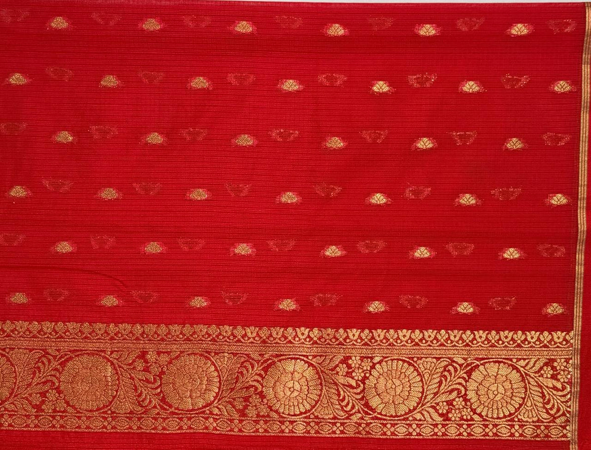 Red Banarasi Soft Silk Saree with Gold Zari Paisley Motifs
