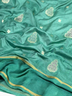 Sea Green Banarasi Soft Mashru Silk Saree with Paisley Motifs Minakari Pallu