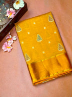 Mustard Gold Banarasi Soft Mashru Silk Saree with Paisley Motifs Minakari Pallu