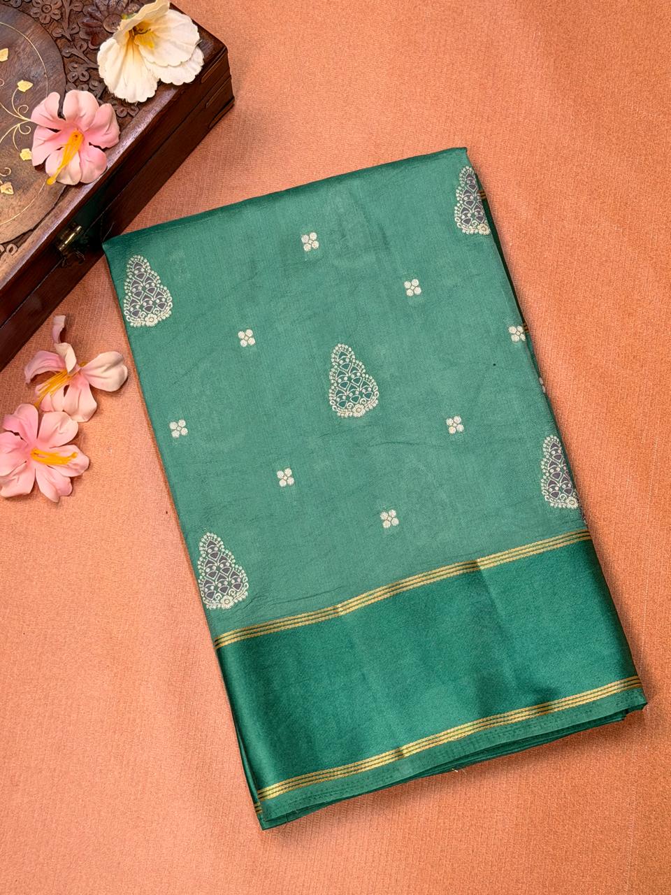 Sea Green Banarasi Soft Mashru Silk Saree with Paisley Motifs Minakari Pallu