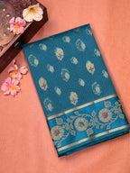 Teal Blue Banarasi Soft Silk Saree with Floral Minakari Border & Paisley Jaal Pallu