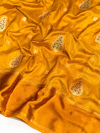 Mustard Gold Banarasi Soft Mashru Silk Saree with Paisley Motifs Minakari Pallu