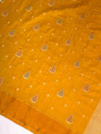 Mustard Gold Banarasi Soft Mashru Silk Saree with Paisley Motifs Minakari Pallu