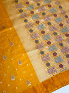 Mustard Gold Banarasi Soft Mashru Silk Saree with Paisley Motifs Minakari Pallu