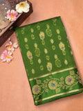 Olive Green Banarasi Soft Silk Saree with Floral Minakari Border & Paisley Jaal Pallu