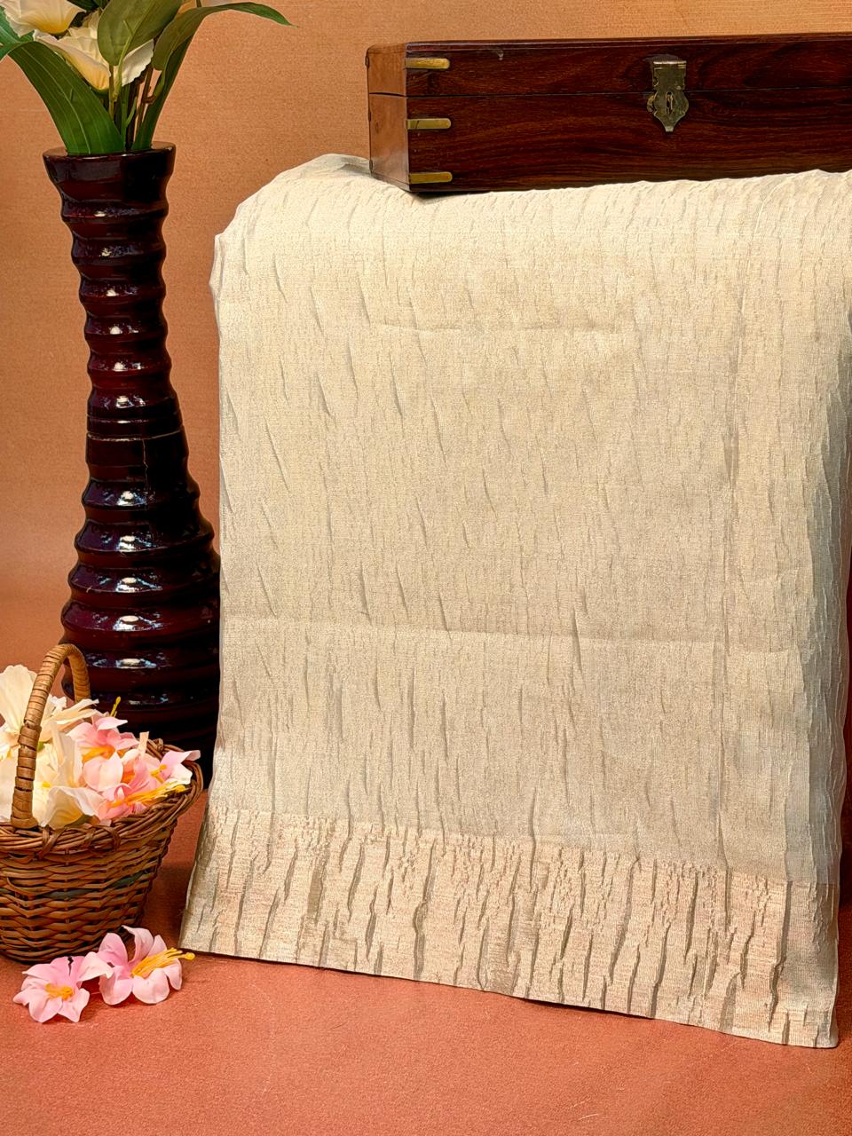 Fancy Tissue Crush Saree – Champagne Gold