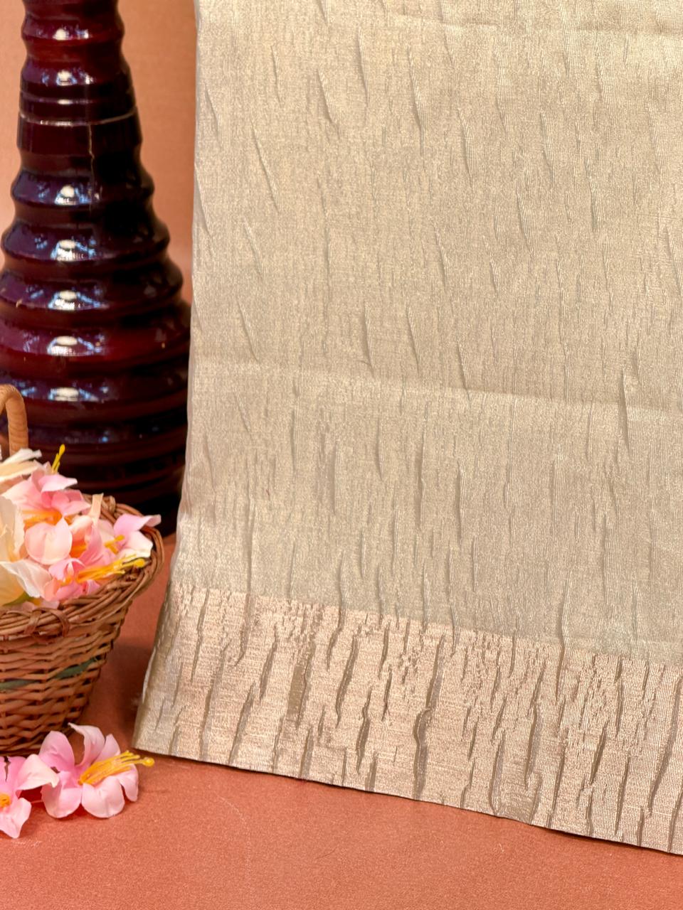 Fancy Tissue Crush Saree – Champagne Gold