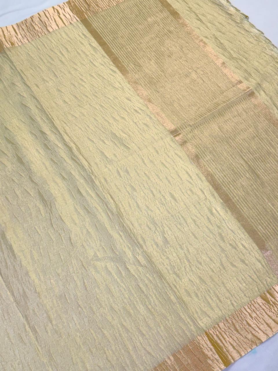 Fancy Tissue Crush Saree – Champagne Gold