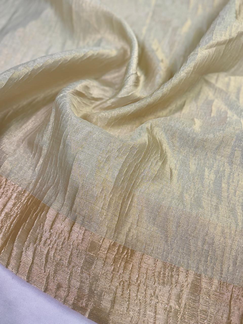 Fancy Tissue Crush Saree – Champagne Gold