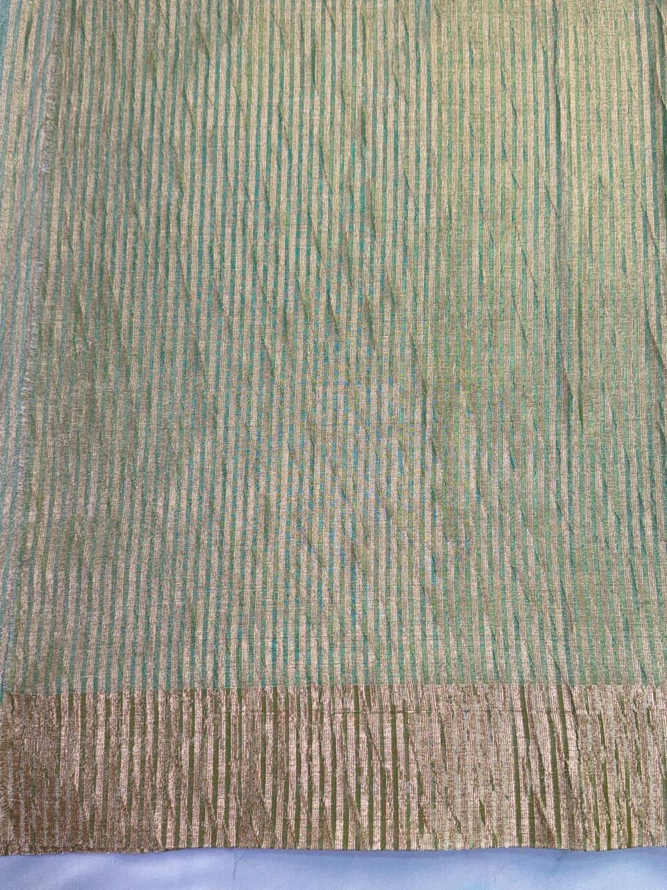 Fancy Pistachio Green Tissue Crush Saree