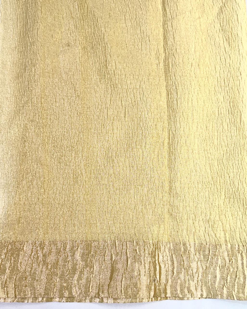 Fancy Tissue Crush Saree – Champagne Gold