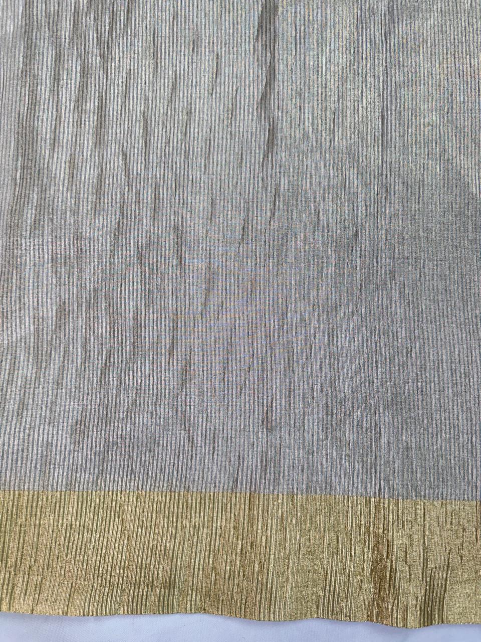 Fancy Tissue Crush Saree – Silver Grey & Gold