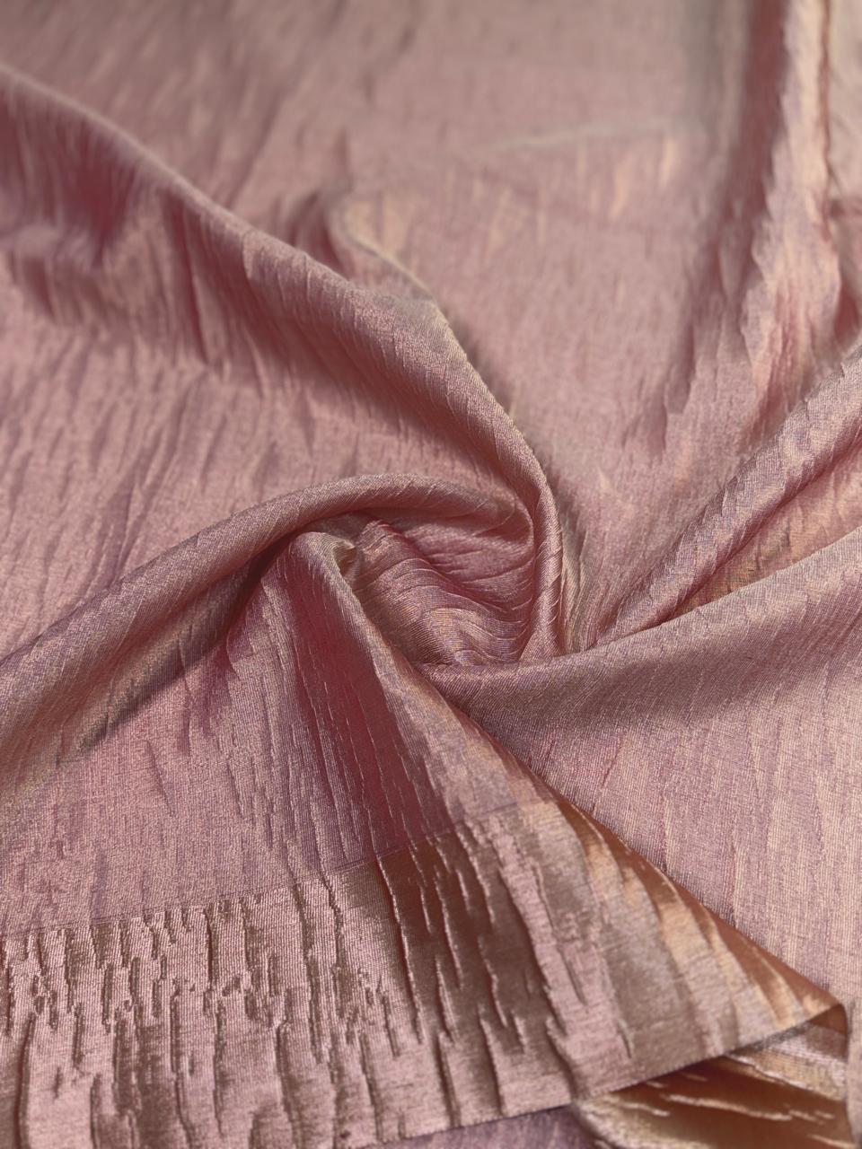 Ethereal Metallic Blush Pink Fancy Tissue Crush Saree