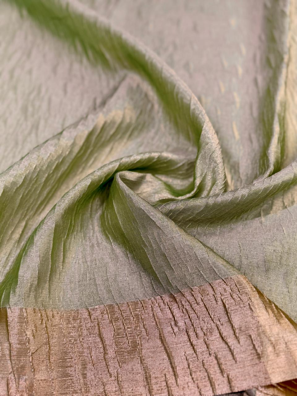 Fancy Pistachio Green Tissue Crush Saree